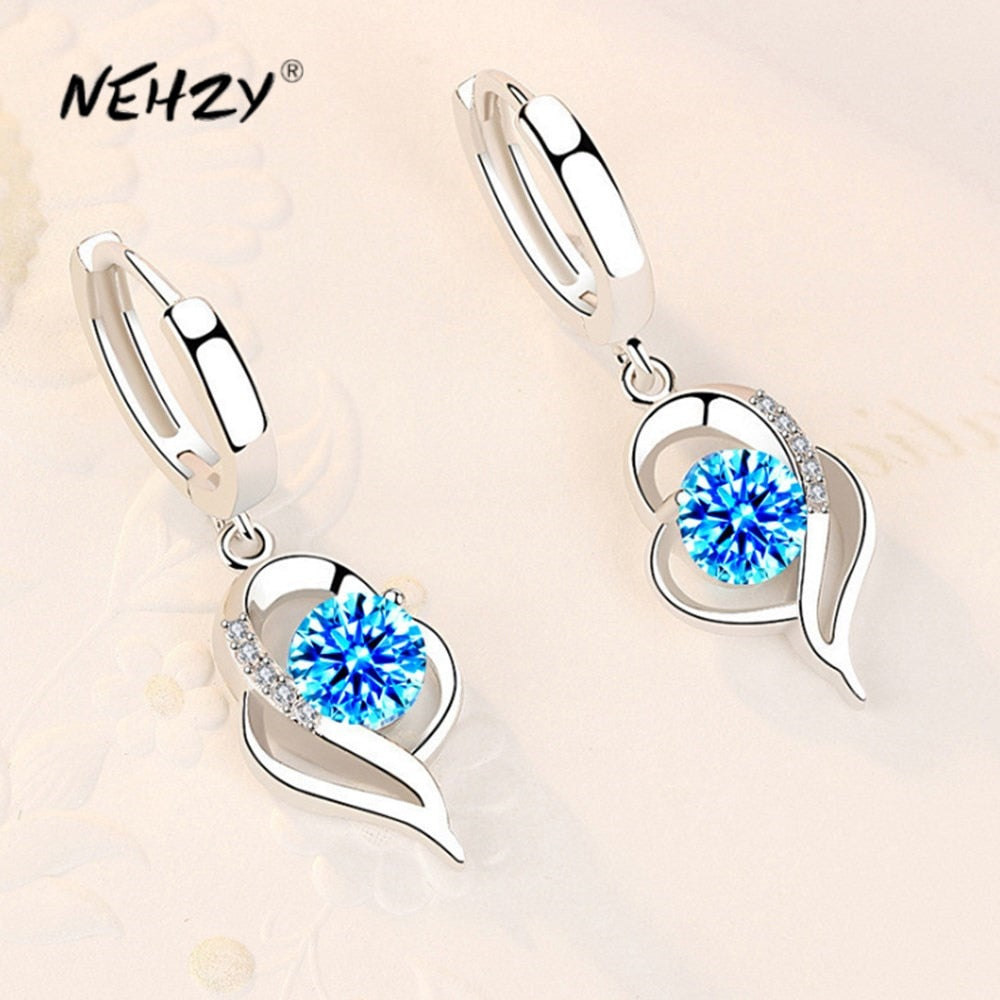 NEHZY 925 Sterling Silver New Woman Fashion Jewelry High Quality Blue Pink White Purple Crystal Zircon Hot Selling Earrings