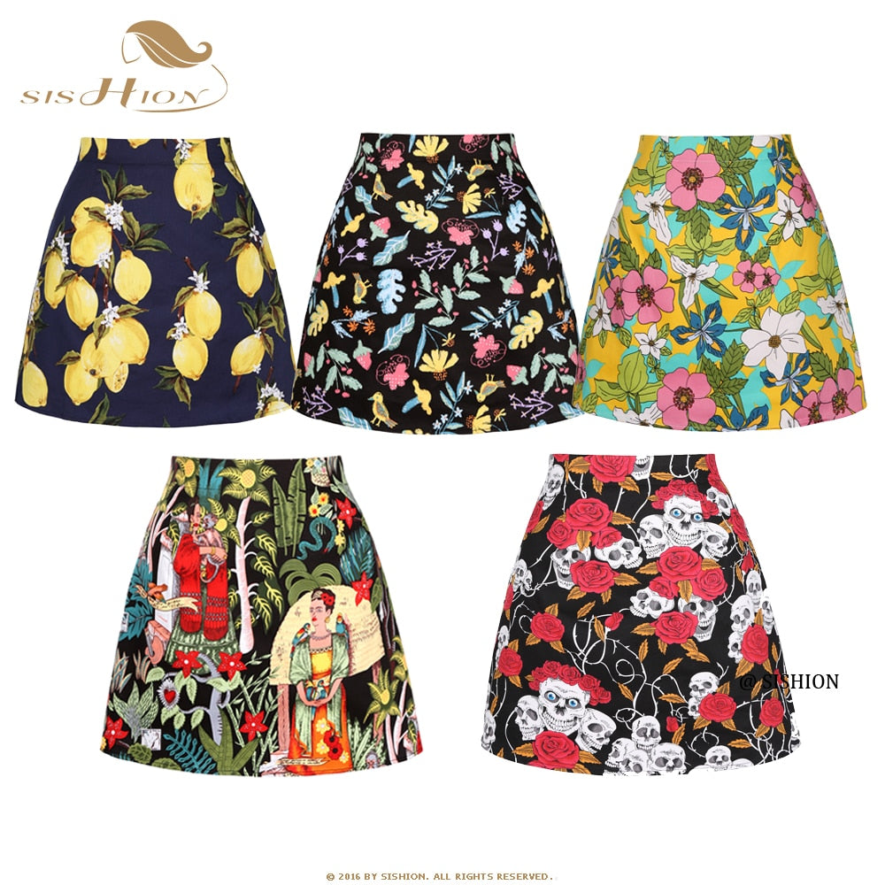 SISHION  Floral Toucan Print Mini Skirt SS0008 Cotton Vintage Slim Retro Sexy Skirts Womens Ladies Women Skirt Y2K