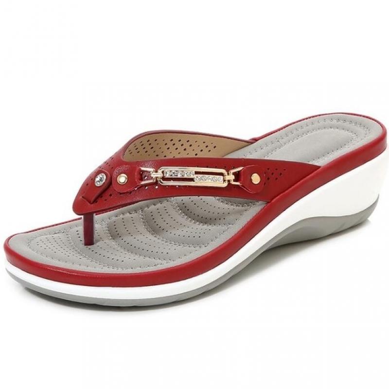 2021 Women&#39;s Slippers Summer New Fashion Metal Button Slides Shoes Wedge Beach Sandals Women Outside Platform Leisure Flip Flops