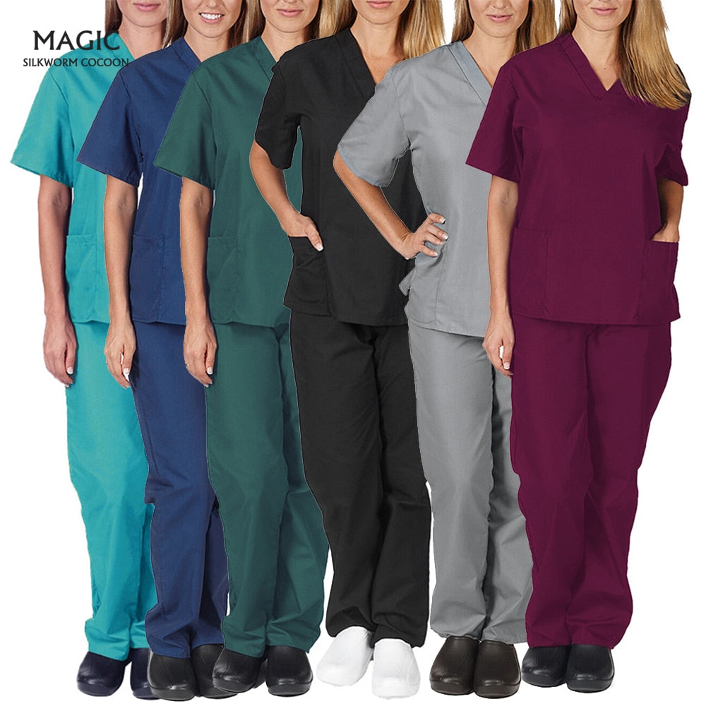 High Quality Solid Color Nursing Scrubs Women Uniforms Elasticity Pet Clinic Nurse V-neck Medical Doctor Work Clothing Wholesale